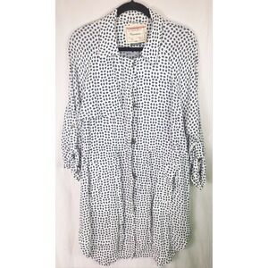 Anthropologie Cartonnier Trench‎ Dress Diamond Print White Blue Size Medium